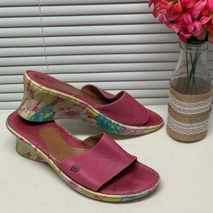 Born Pink Floral Wedge Slides Size 11